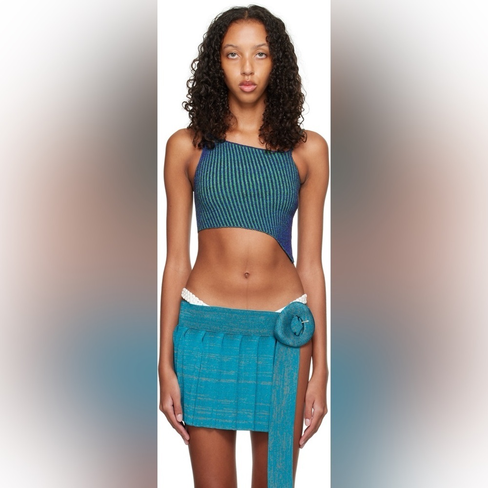NEW ISA BOULDER teal PEBBLE pleated MINISKIRT WOMEN'S SM ssense